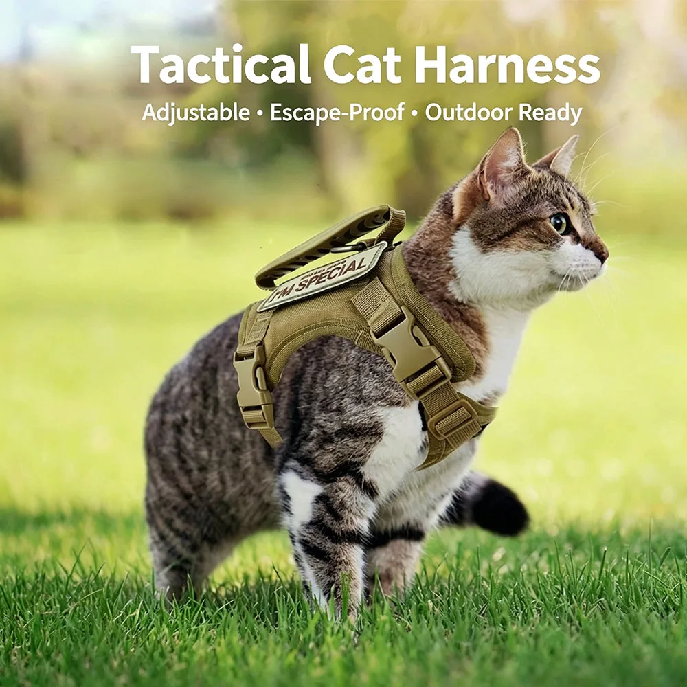 Tactical Cat Harness Vest, Escape-Proof Adjustable Pet Chest Strap with Handle, Outdoor Walking Leash - view 2
