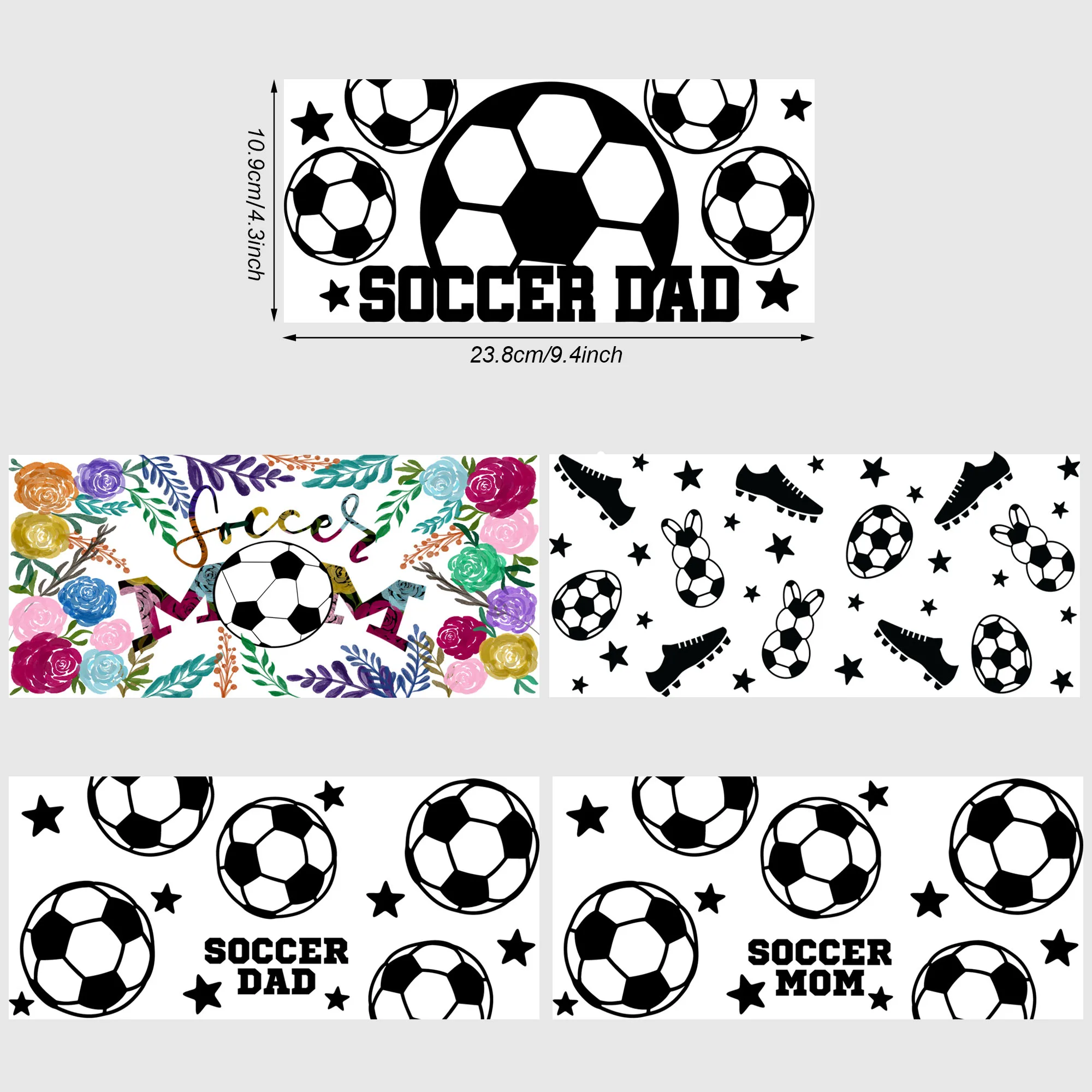 5 Sheets Football UV DTF Cup Stickers, Glass Sports DTF Transfer Stickers, Waterproof Fun Sports Rubbing Transfers