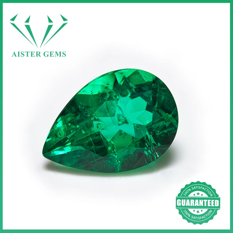 Émeraudes synthétiques de laboratoire hydrothermique de qualité supérieure, taille poire, pierres précieuses brutes, émeraude colombienne synthétique, diamant avec certificat AGL