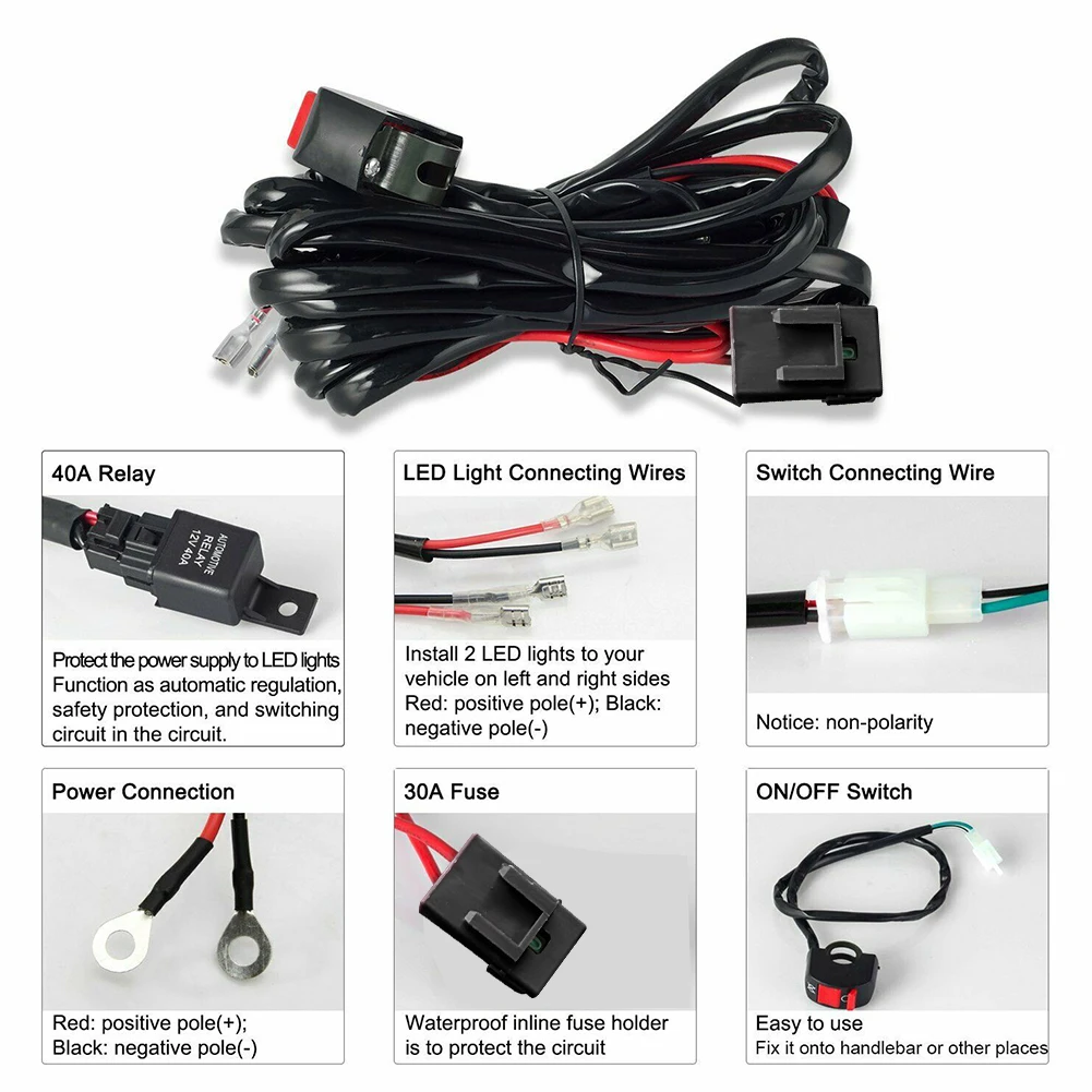 دراجة نارية الضباب ضوء الأسلاك تسخير LED مصباح كشافات تجديد التبديل التتابع سلك دراجة نارية الأضواء كابل استبدال الملحقات #2