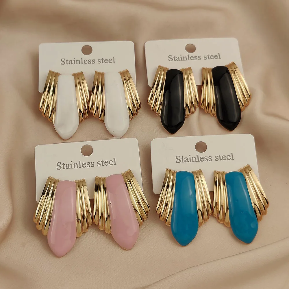 

New irregular colored enamel 18K gold-plated women's earrings, waterproof and non-fading stainless steel, wife's gift