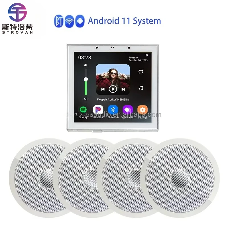 4inch Smart Home Wall Amplifier Android 11  WiFi  Control Remote Home Amplifier  Background Music Audio Amplificador