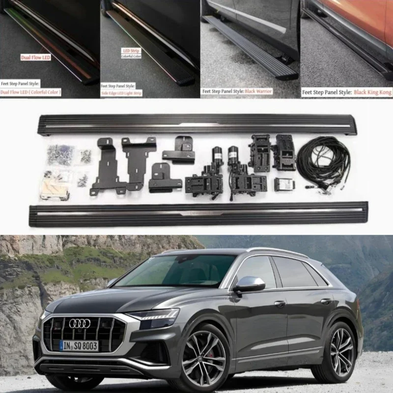 

Электрические выдвижные подножки (ступеньки) с LED-подсветкой для Audi Q8 SQ8 2020-2026, автоматические телескопические пороги-подножки (нерф-бары)