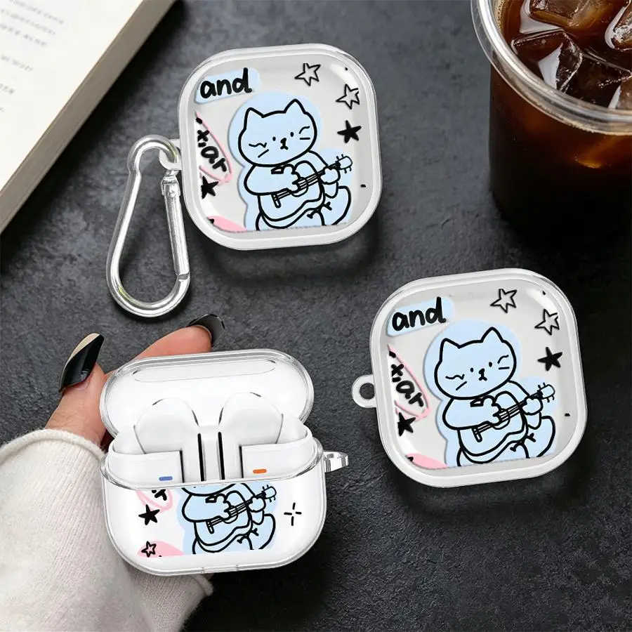 Case For Samsung Galaxy Buds Live 4Pro 3Pro 3 FE 2 2Pro 4 Pro Clear Earphone Cases Cover With Hook Summer And Cat