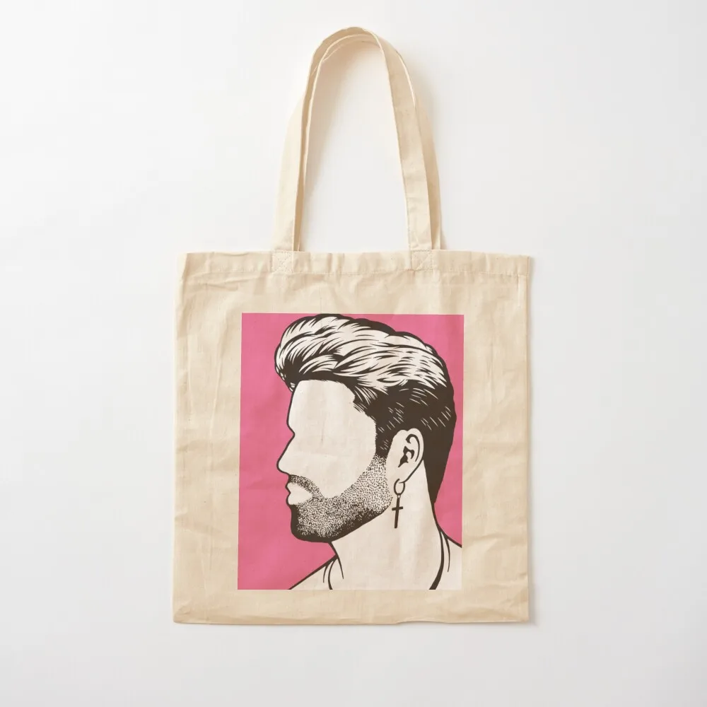 

Pink background George michael image black gift Tote Bag hand bags large size bags Women bags Canvas Tote Bag