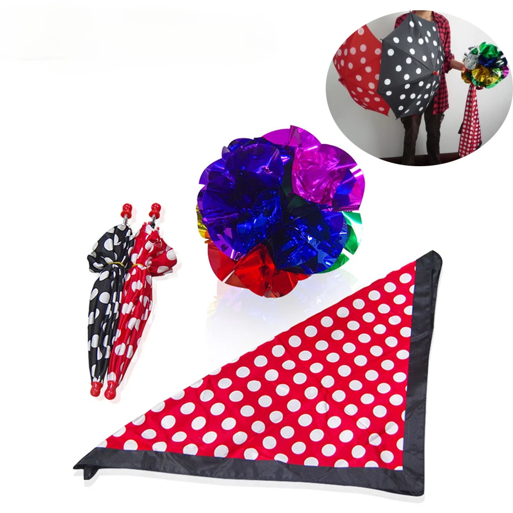 Polka Dot Silk & Umbrella Sets Magic Tricks Stage Street Magia Scarve Appear Umbrella Flower Ball Magie Mentalism Gimmick Props