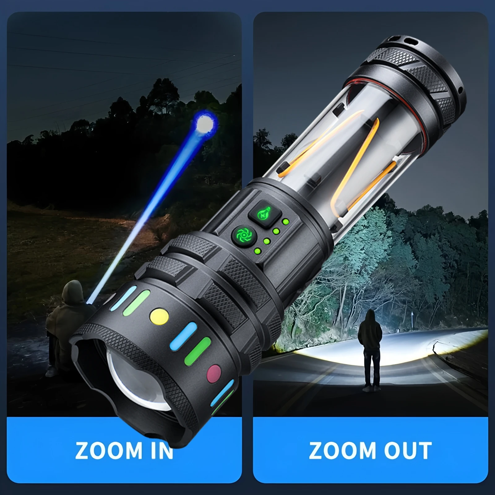 30W Zoom Round Beam LED Flashlight USB Rechargeable Outdoor COB Camping Hiking Hunting Fishing Climbing Adventure Powerful Torch