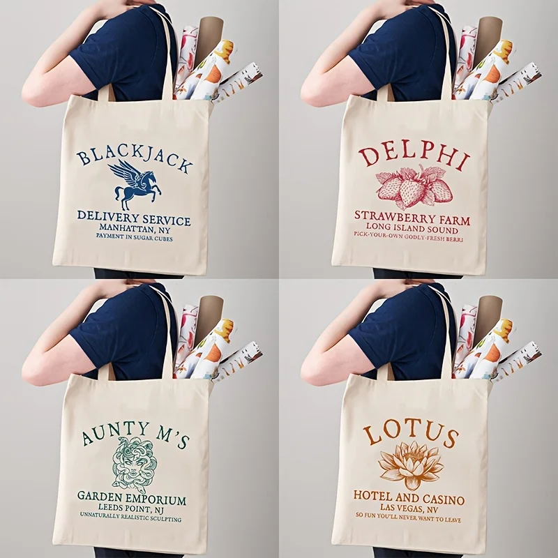1pc Percy Jackson Matching PatternTote Bag Canvas Shoulder Bag For Travel Daily Commute Women\'s Reusable Shopping Bag