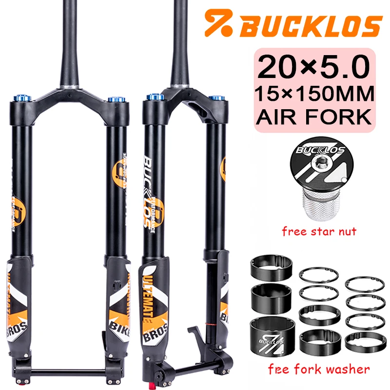 

BUCKLOS 20*5.0 Bicycle Fork Air Suspension E-Bike Fork 15*150MM 20 Bike Inverted Forks 5.0 Tire Snow Beach BMX Bike Forks
