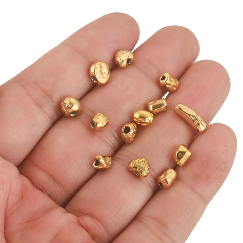 20PCS Stainless Steel Gold Plated Heart Tube Twisted Loose Small Spacer Beads for Needlework DIY Bracelet Jewelry Making Craft