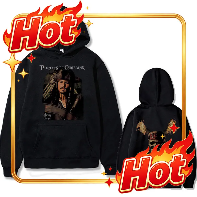 Custom Vintage Pirates Of The Caribbean Skeleton Print Hoodie Johnny Depp Graphic Hoodies Men Women Casual Loose Oversized Sweat