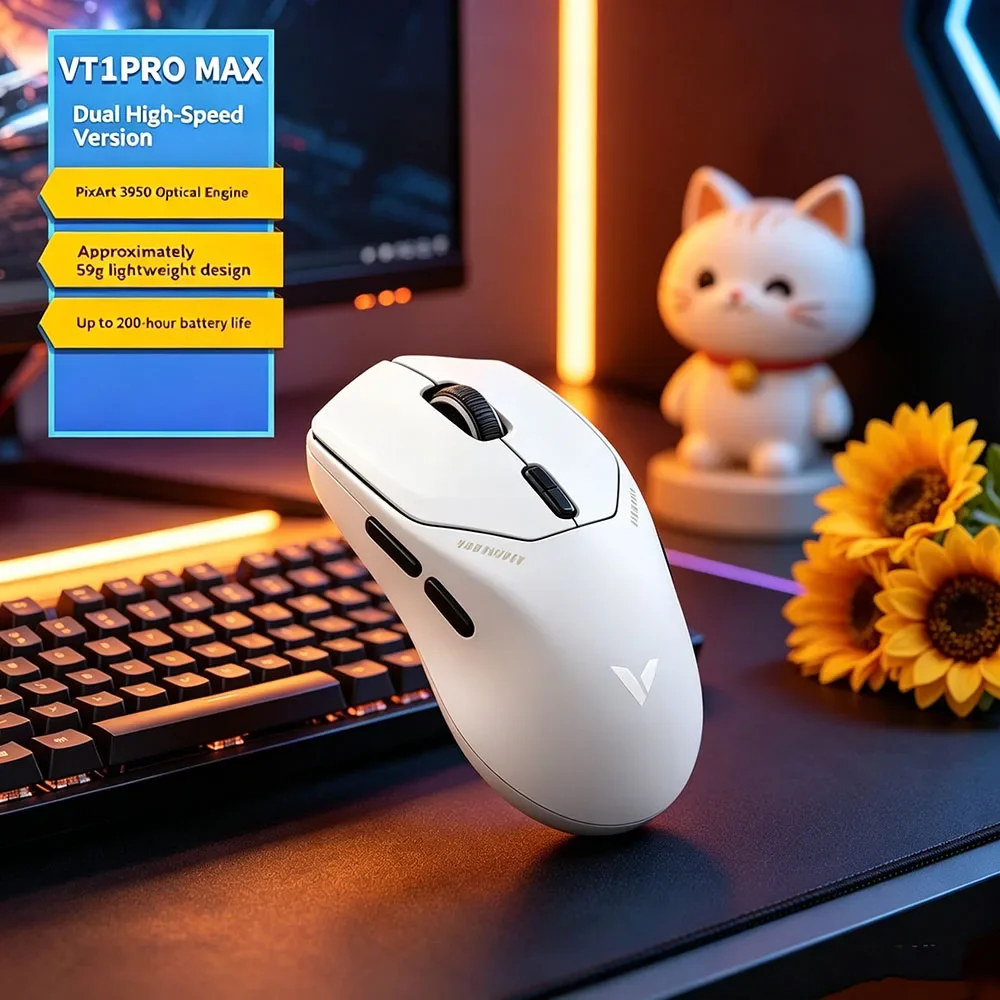 Light Upgraded Rapoo VT1PRO MAX Ultimate Gaming Mouse 59g Lightweight Wireless 8KHz Polling Rate 30000DPI 9 Programmable Buttons