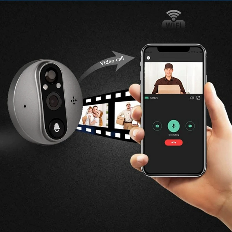 A74E-Tuya Wi-Fi Smart Cat Eye Мониторинг дверного звонка 3-мегапиксельная камера 140 °   Широкоугольный электронный наблюдатель «кошачий глаз»