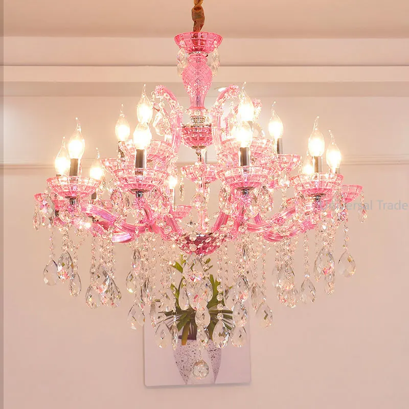 

European Chandelier Ceiling Crystal Pandant Lamps Princess Warm Pink/Blue/purple/red Crystal Lamp Creative Room Decorative Light