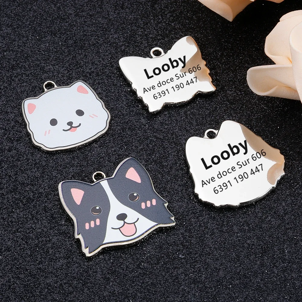 Personalized Pet Dog ID Tags Engraving Name Kitten Puppy Anti-lost Collar Tag Yorkshire Border Collie Labradorfor Dog Cat Tag