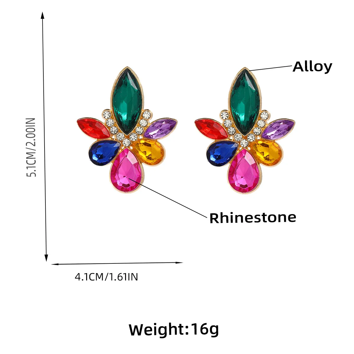 Shiny Fuchsia Purple Rhinestones Statement Stud Earrings for Women Bridal Wedding Fuchsia Jewelry