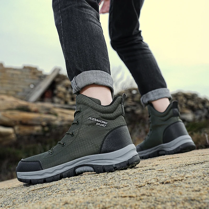 Men'S New Winter Velvet Warm Outdoor Hiking Snow Anti Slip Waterproof Men'S Boots Winter High Top Men'S Boots 39-47