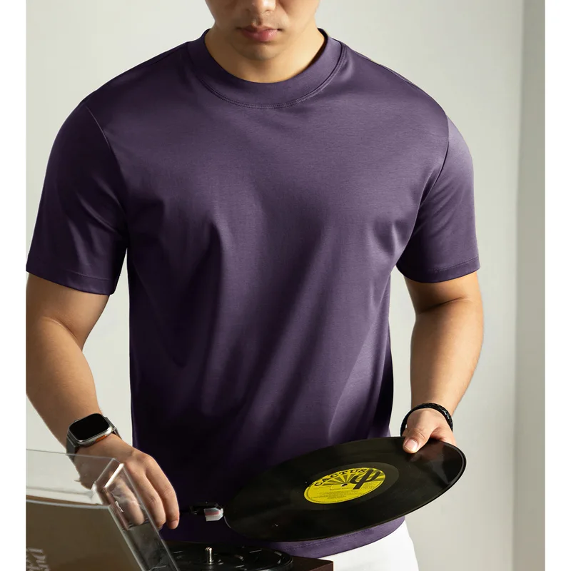 Summr Cool Comfortable Mercerized Cotton Short Sleeve T-shirt Men Light Luxury Fashion Loose Casual T Shirts Bottom Tshirt