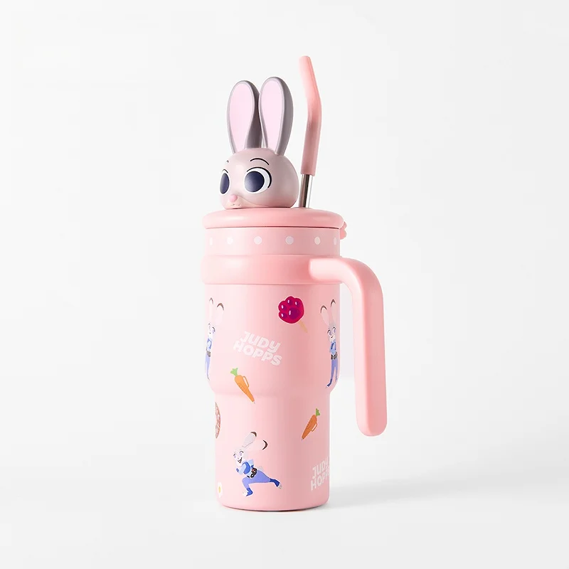 

Hot Cartoon Thermos Cup Nick Judy Toy 700ml Stainless Steel With Straw Water Bottle Thermos Car Mounted Drinkware Portable Mug