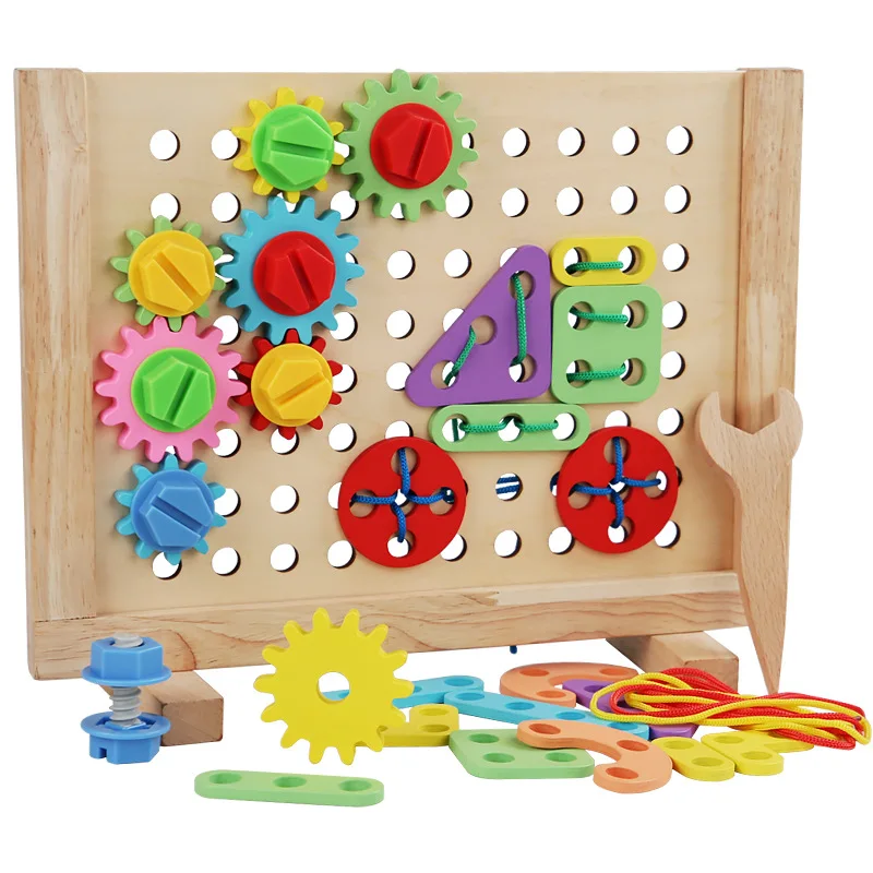 

Children wooden Multifunctional Creative Nut Combination Rotating Gear Threading Game Kindergarten Educational Assembly Toys