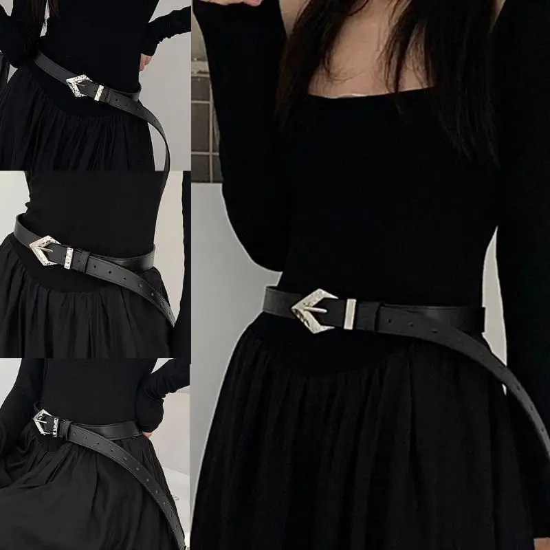 

39BB 2000s Skinny Waist Belt for Girls Street Dance Prom Hip Hop Stage Vintage Buckle