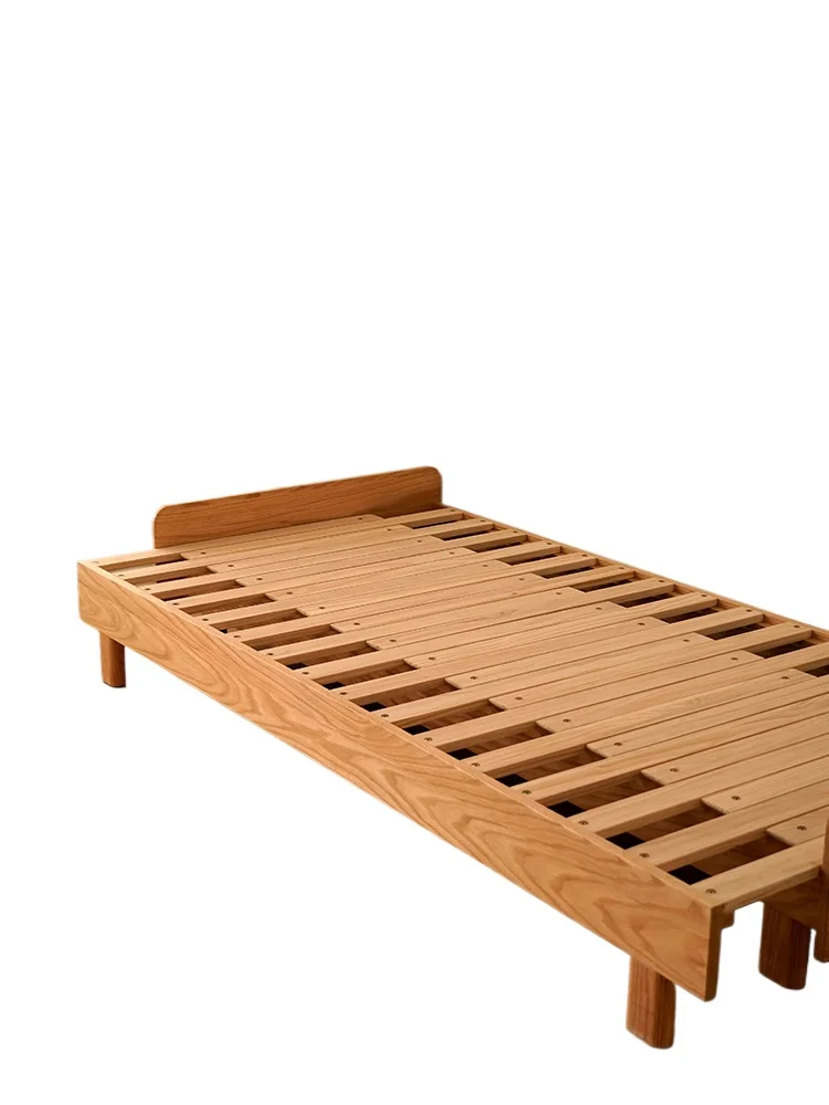 Oak telescopic bed all-solid wood sofa bed Push-pull small apartment without bedside suspension pull-out bed