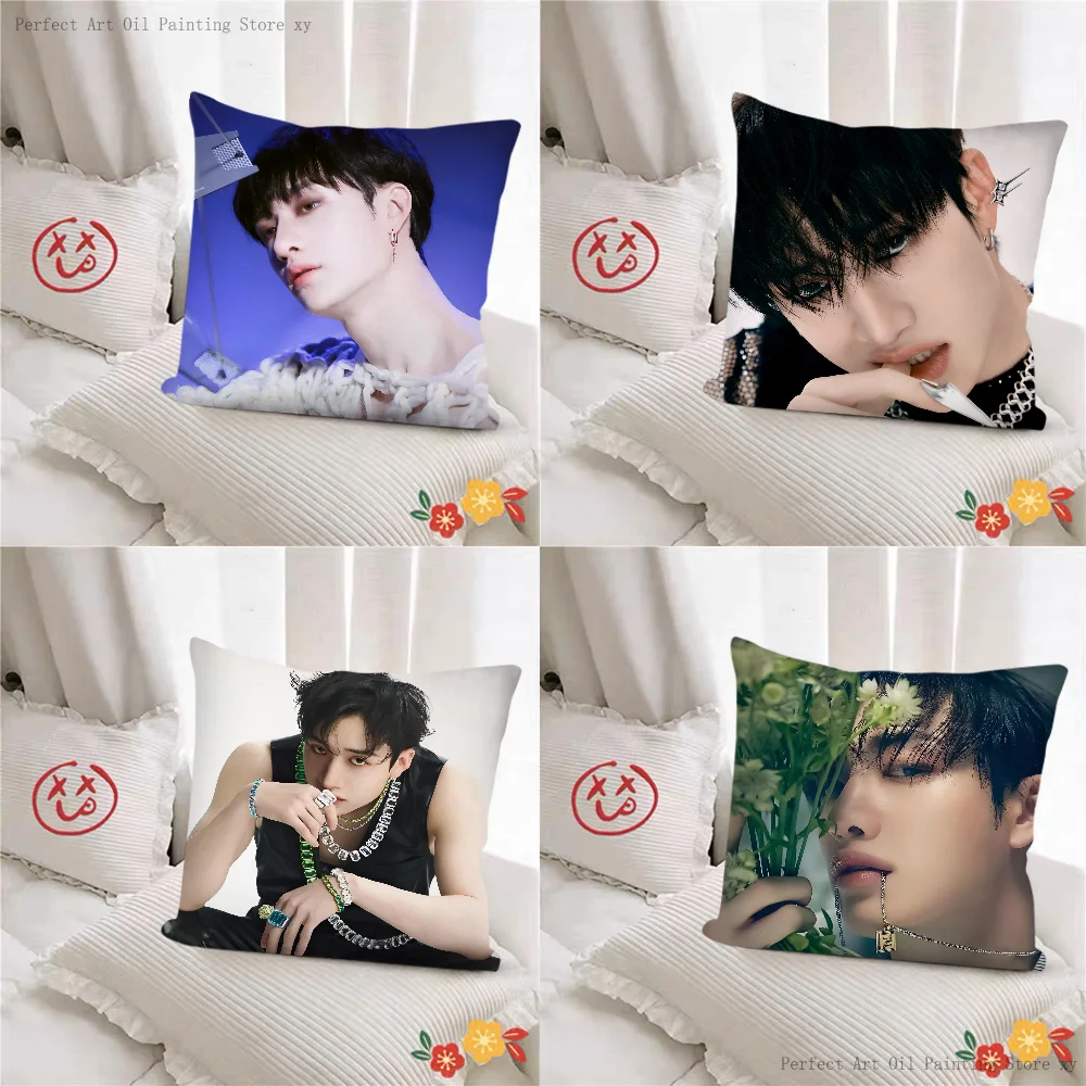 

Korean Group Bang Chan Pillow Case Square Pillow Cushion Cover Bedroom Sofa Decoration Casual Kpop S-Stray K-Kids Pillow Cover