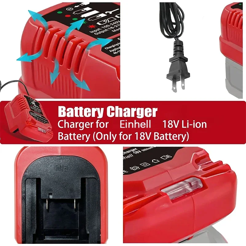 Batería de iones de litio portátil para coche, Mini cargador compacto de 12V/24V, 100-240V para Einhell de 18V para Power x-change Series, batería de iones de litio