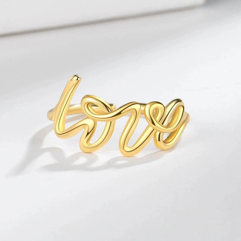 LOVE Letter Open Ring Minimalist Adjustable Index Finger Ring for Couples Stackable Jewelry Gift