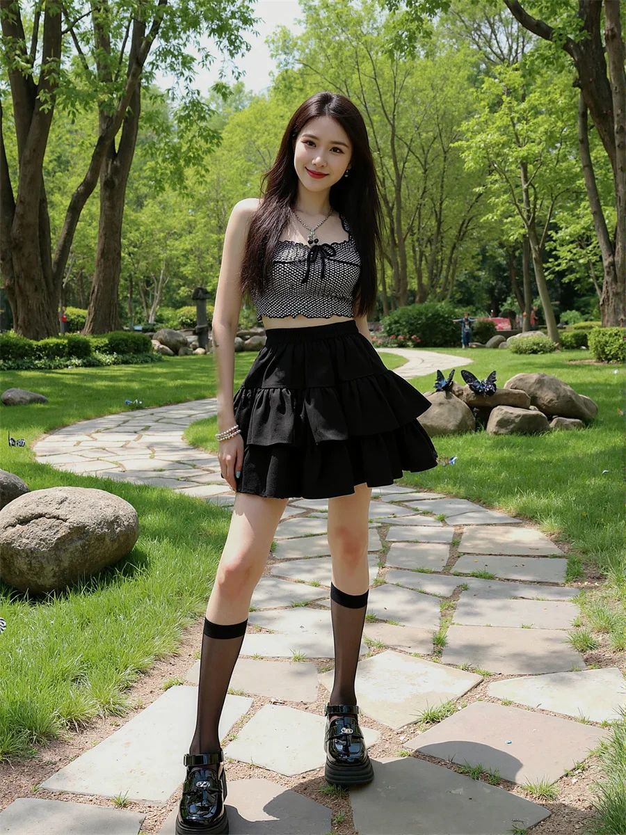 Minifaldas con volantes para mujer, faldas de algodón con retales, malla plisada con volantes, cintura en capas, versátiles, cómodas, básicas femeninas dulces