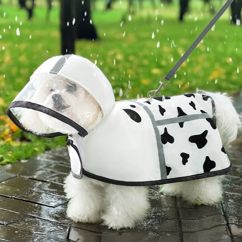 

Cute Cartoon Puppy Raincoat Teddy Summer Waterproof Clothes Bichon Frise Rain Day Out Poncho With Leash Buckle