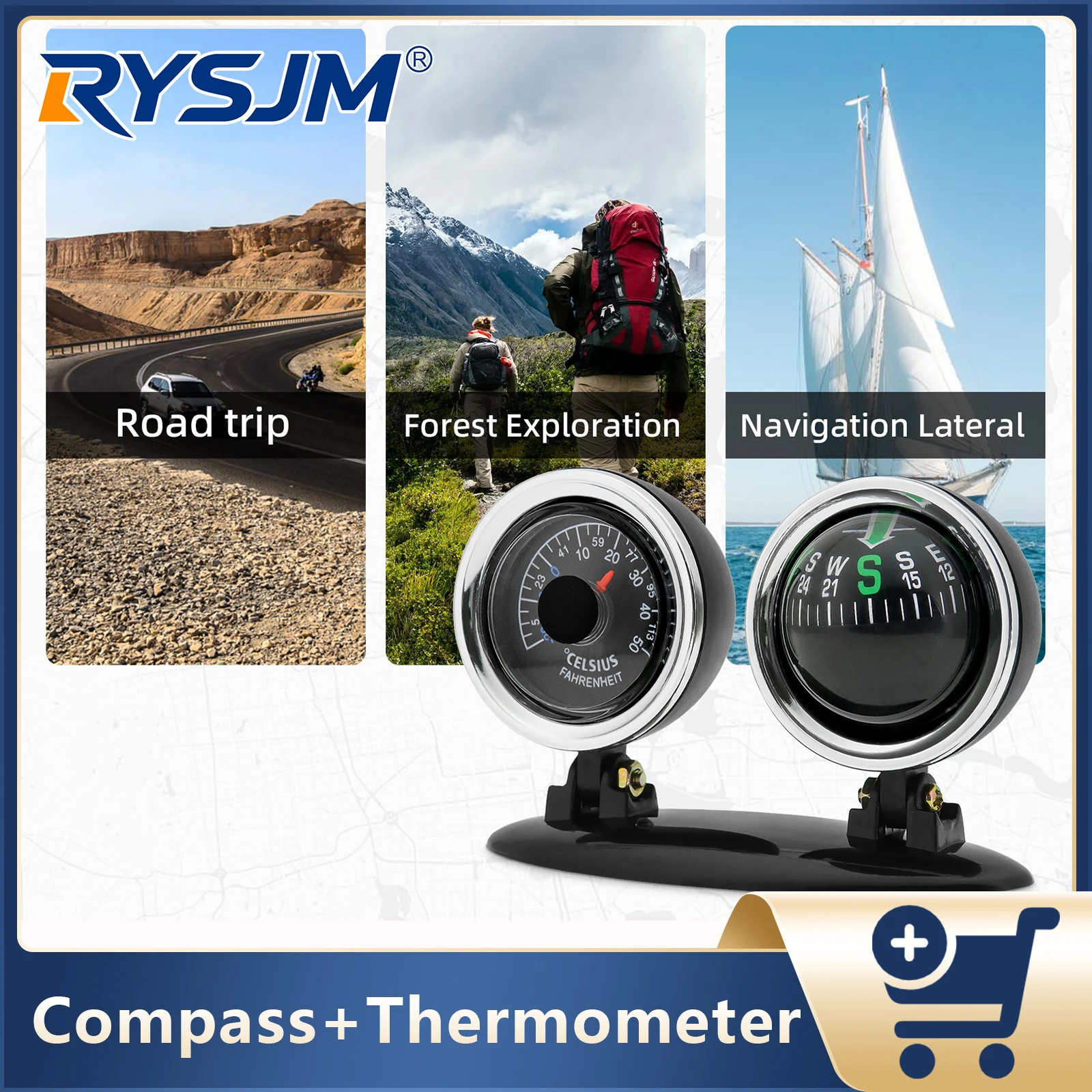 2 in 1 Car Compass Thermometer Guide Ball Portable Navigation Tool For Vehicle Car Auto Pointer Compass Car Interior Accessories