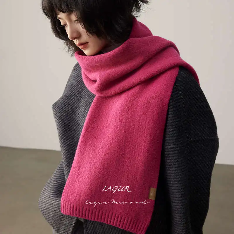 

Women's Cozy Wool Blend Knit Scarf, Winter Thickened Warm Solid Color Neck Warmer, Soft Versatile Accessory