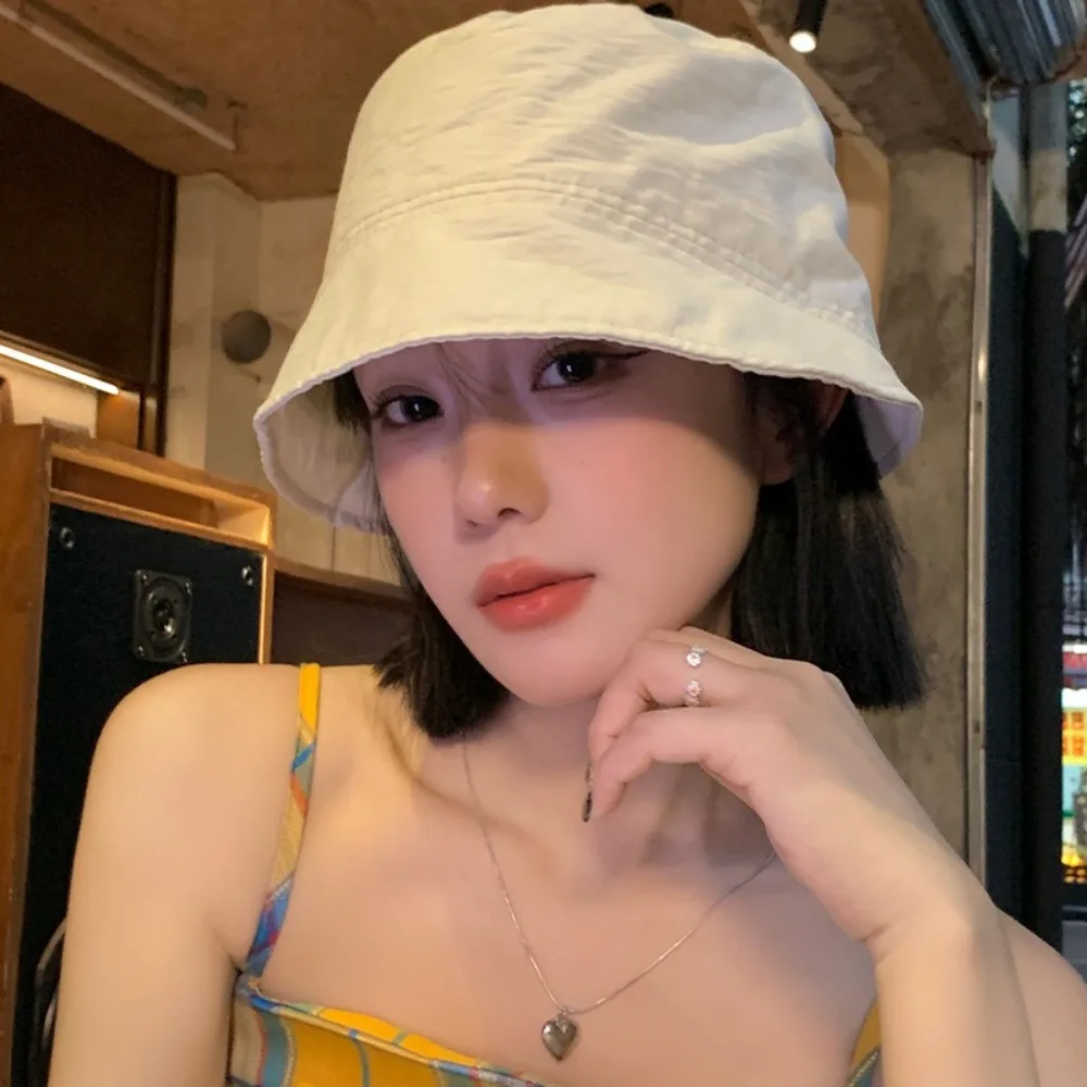 

Fashion Sunscreen Bucket Hat Adjustable Drawstring Casual Fisherman Hat Solid Color Large Sunhat
