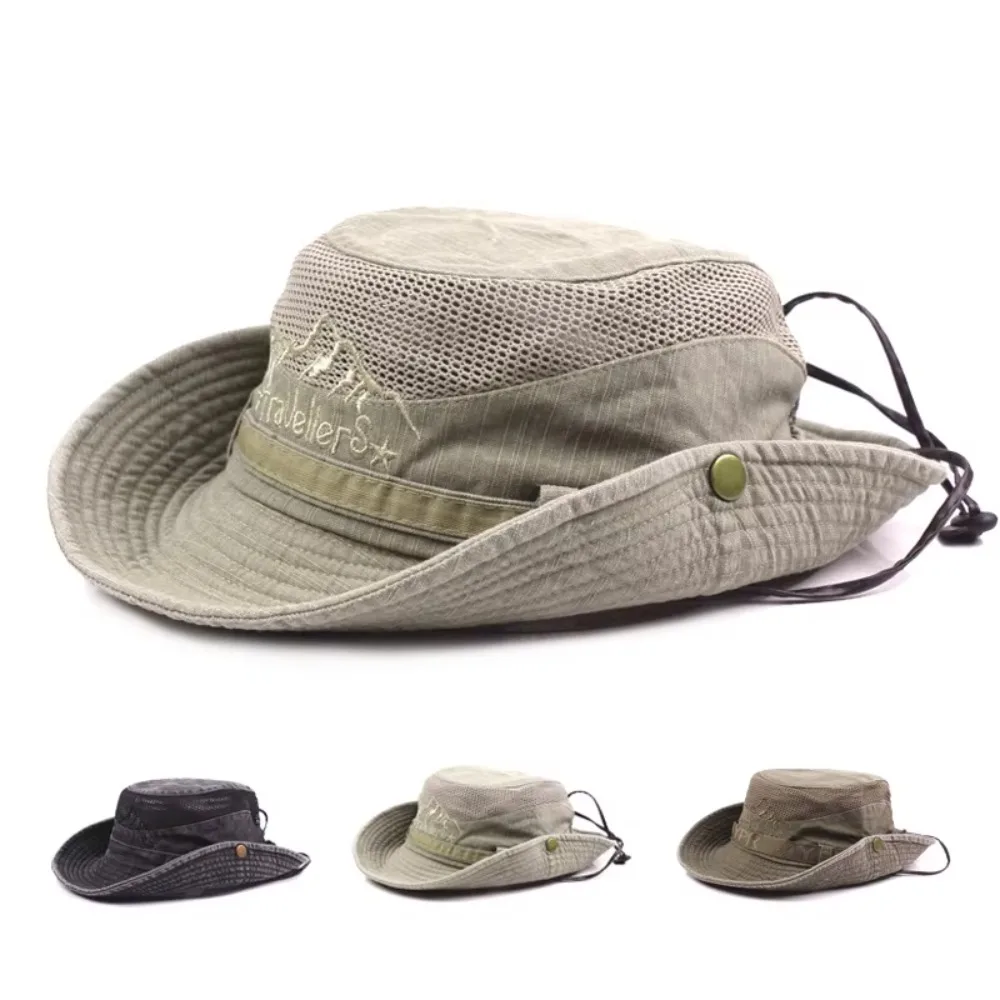 Fashion Mesh Bucket Hat Sun Protector Cotton Fishing Hat Breathable Wide Brim Sun Cap Women Men