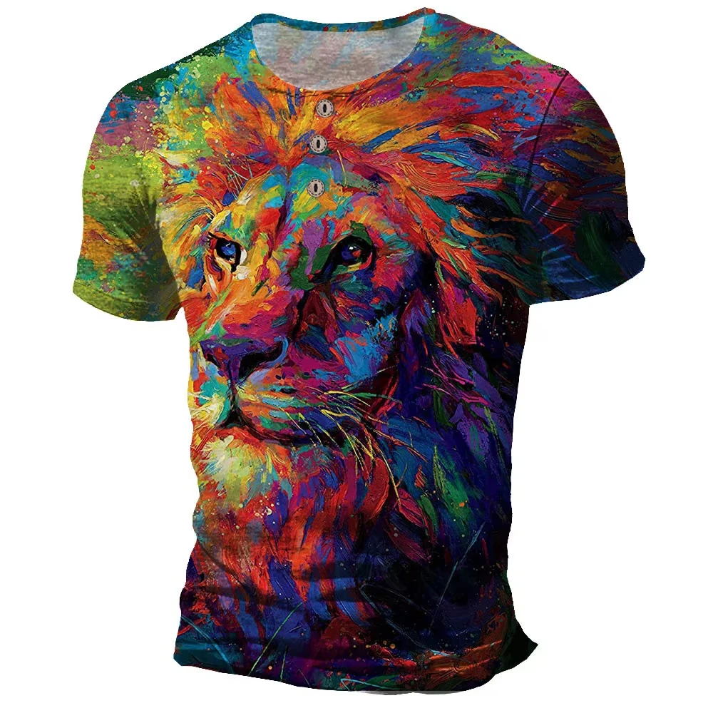 

Hot Sell Summer Men Clothes 3d Printed Animal Lion Men Clothing Men Casual Oversized Short Sleeve T Shirt Men Top Tees Tshirt