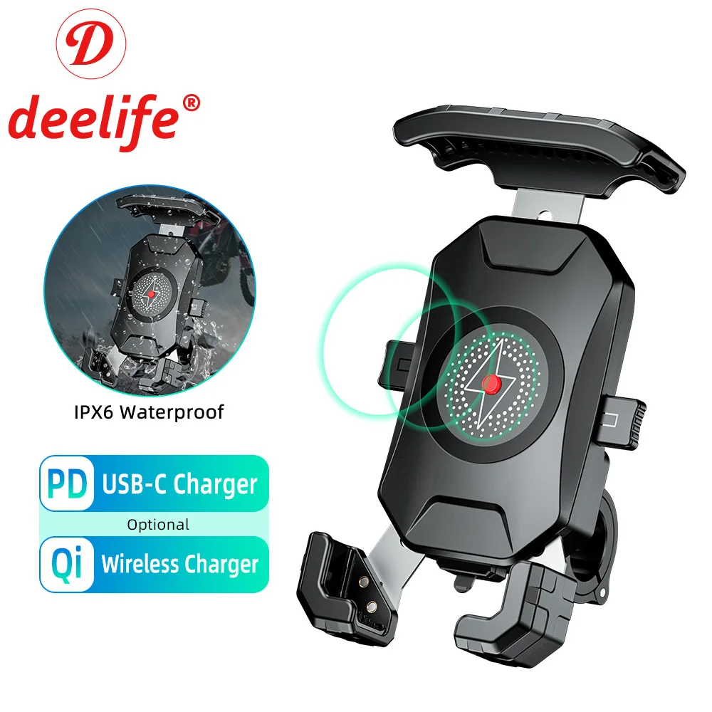 Deelife Motorcycle Cell Phone Holder Wireless Charging USB C Motorbike Mobile Phone Support Moto Phone Stand