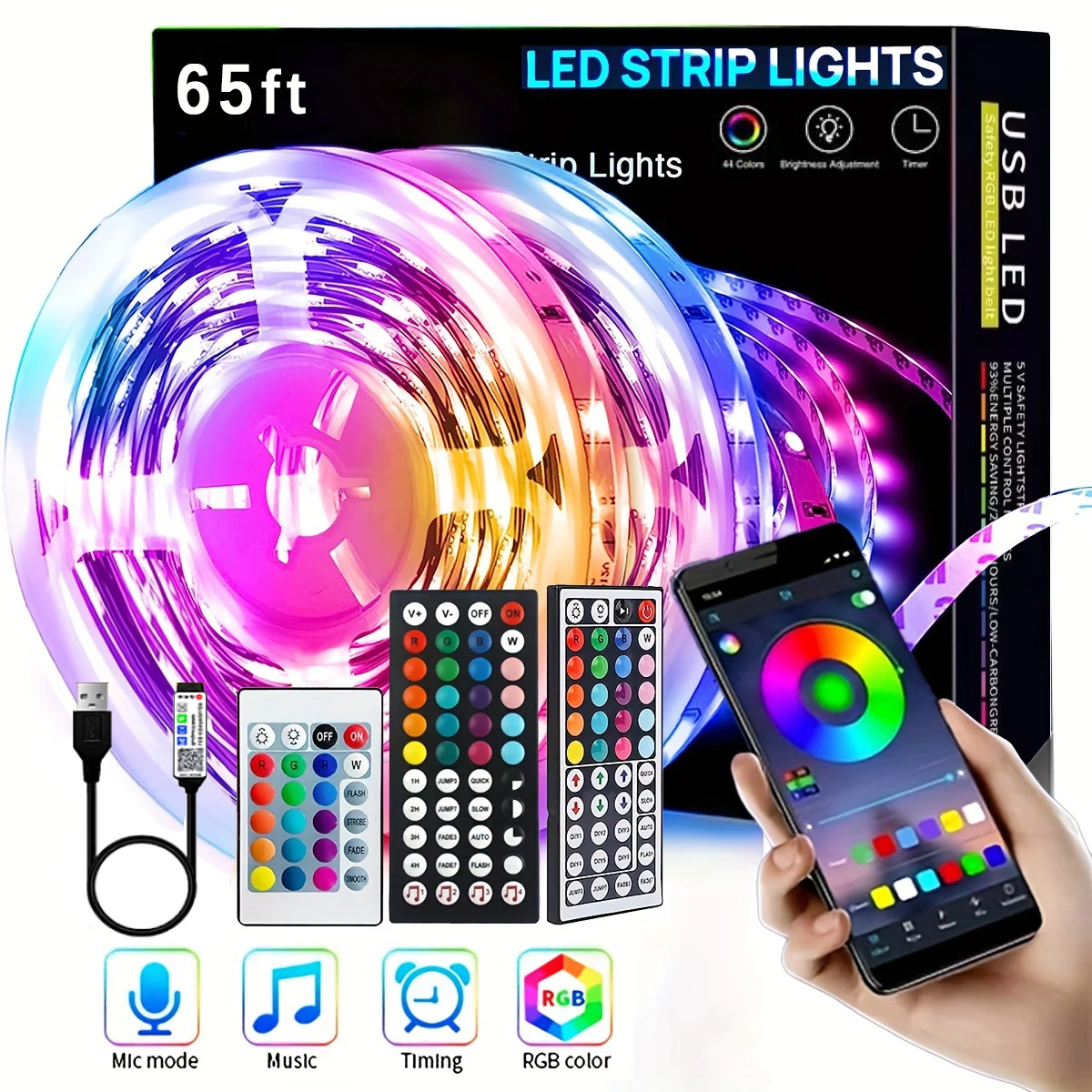 5050 RGB Led Strip Lights Bluetooth APP Control With 44 Key Remote Music Sync Luces Led Ribbon Tape For Home Decor TV Backlight