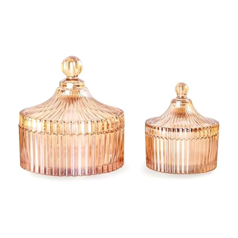 

2 PCS Decorative Glass Jars With Lid Amber Glass Qtip Holder Vanity Canister Jar Bathroom Organizer-AT64