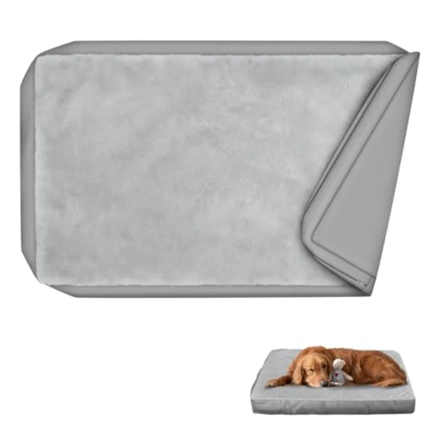 

Waterproof Dog Bed Cover Machine Washable Fluffy Dog Bed Replacement Cover for 54 Inch Crate, 54Lx36Wx4H inch, Gray