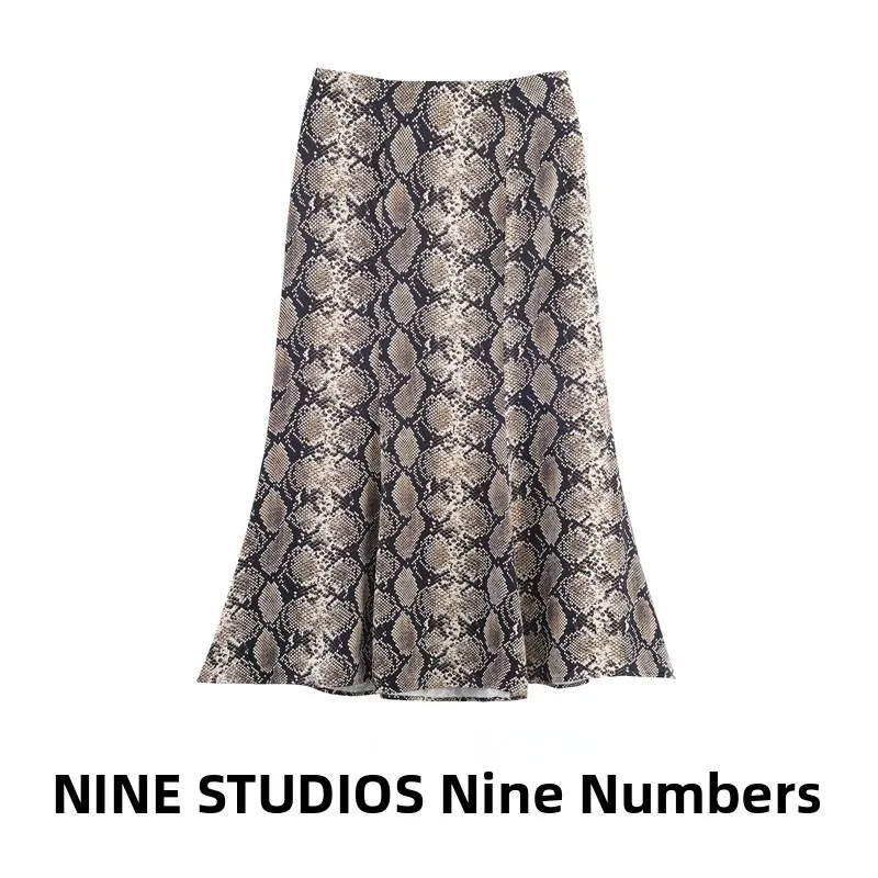

Ele High Waist Animal Print Silk Satin Midi Skirt Ci Commute Ladies Faion High Waist Polyester Fabric A-Line Skirt