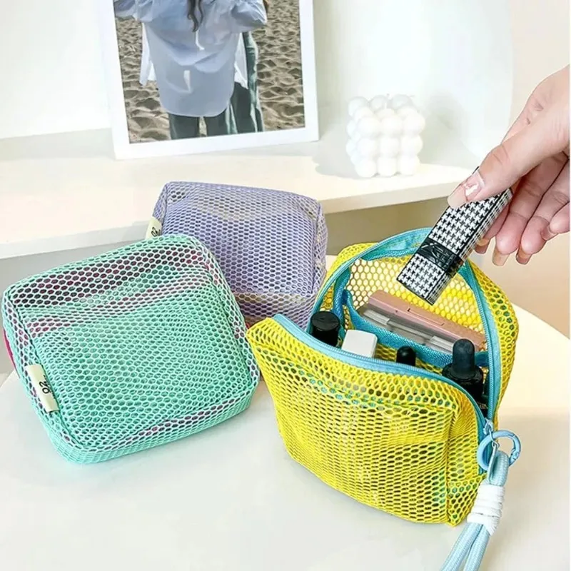 1-6PCS 지퍼 사각형 세면용품 메쉬 보관 파우치 여성용 메이크업 가방 다기능 화장품 파우치 정리함 여행용 액세서리
