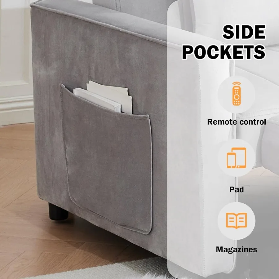 55.51 أريكة سرير قابلة للتحويل 3 في 1 أريكة نوم مع أريكة مخملية قابلة للسحب مع مسند ظهر قابل للتعديل وجيب جانبي 2 وسائد Mod