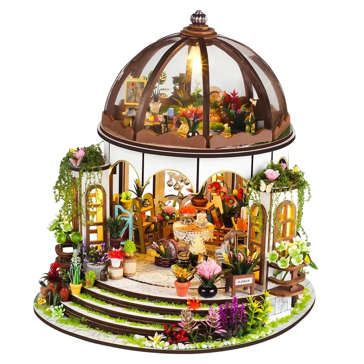 DIY Wooden Flower Dollhouse with Furniture Led Lights Doll Houses Hanging Garden Casa Miniature Building Kit for Girls Gifts