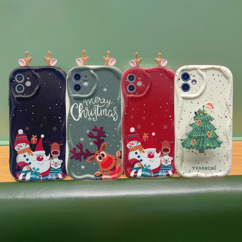 Милый рождественский чехол с 3D ушками лося для OPPO Reno 14F 12F 11F 13F 13 14 12 11 A5 Pro A58 A78 A79 A60 Realme C53 C55 C65 C63 C67 C75