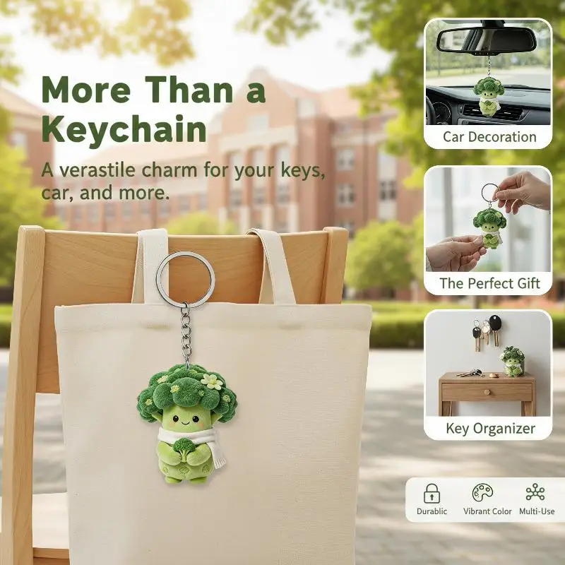Cute 2D Flat Acrylic Broccoli Charm Cartoon Design Sturdy Metal Ring Jewelry Pendant Bag Decoration DIY Jewelry Making
