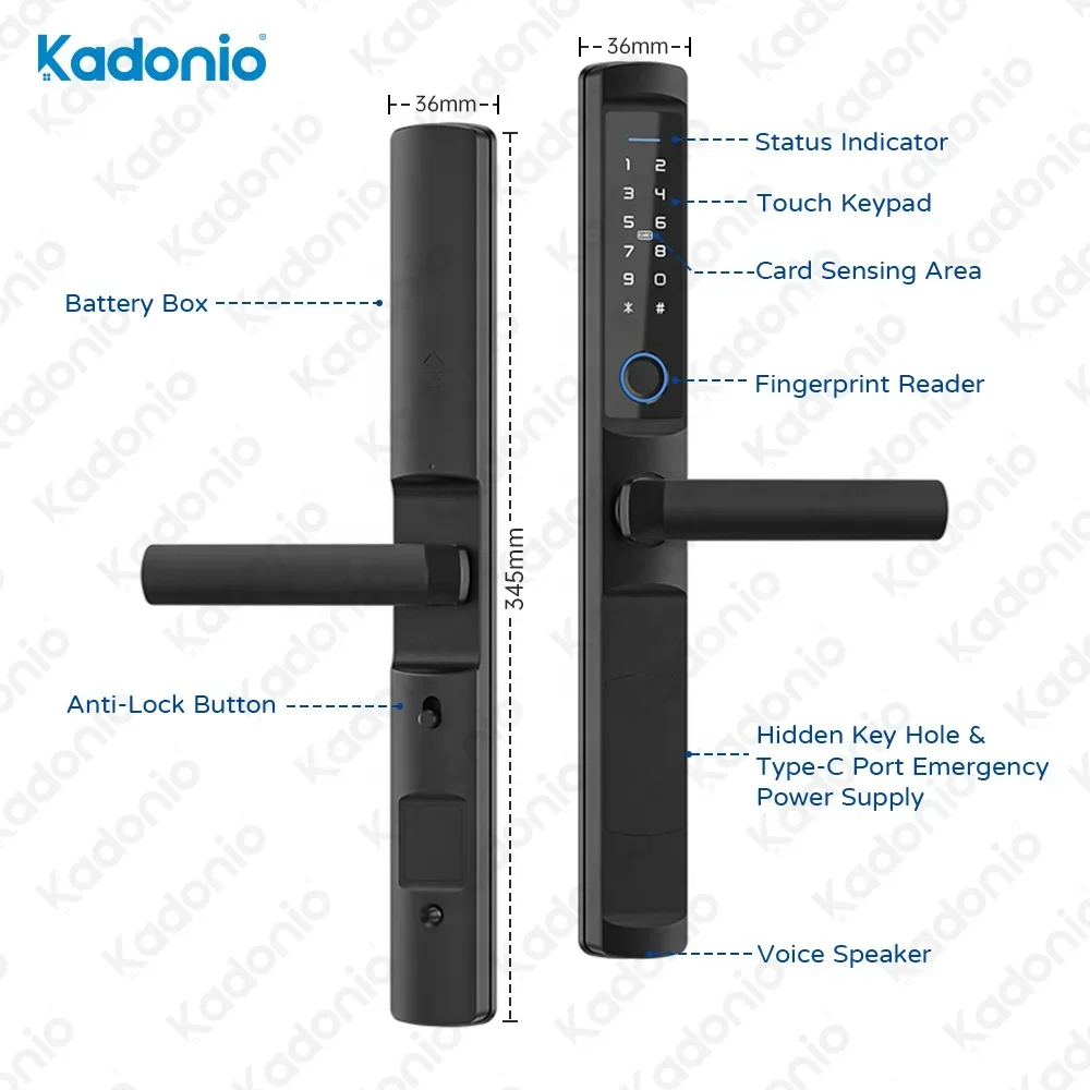 004 Kadonio IP66 Waterproof Outdoor Aluminum Sliding Door Lock Digital Password Tuya Wifi Smart Lock