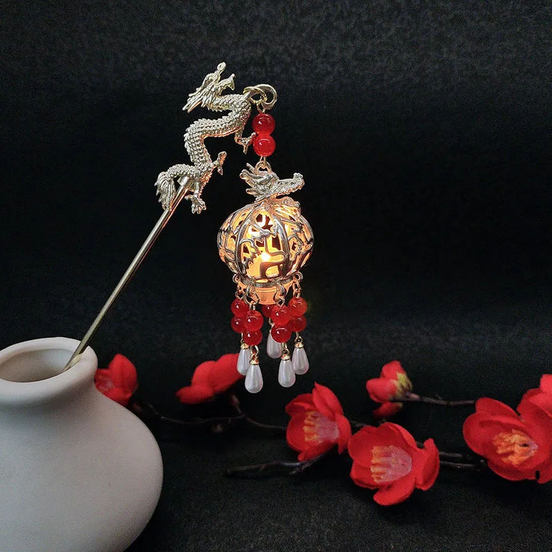 Luminous hairpin, court-style ancient tassel hair accessory, luminous lantern, illuminated coiled hair hairpin
