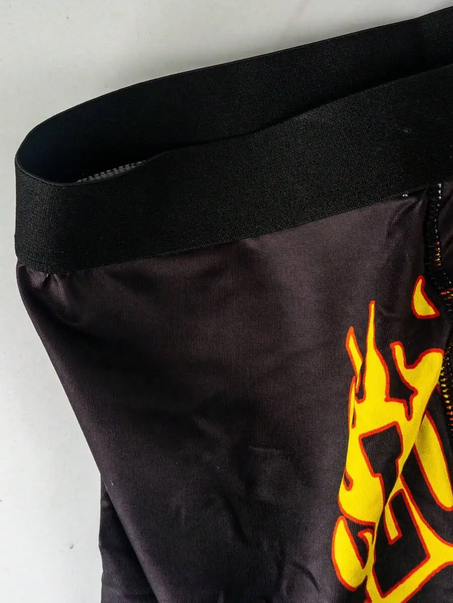 Mens Flame And Letter Print Elastic Waist Boxer Briefs