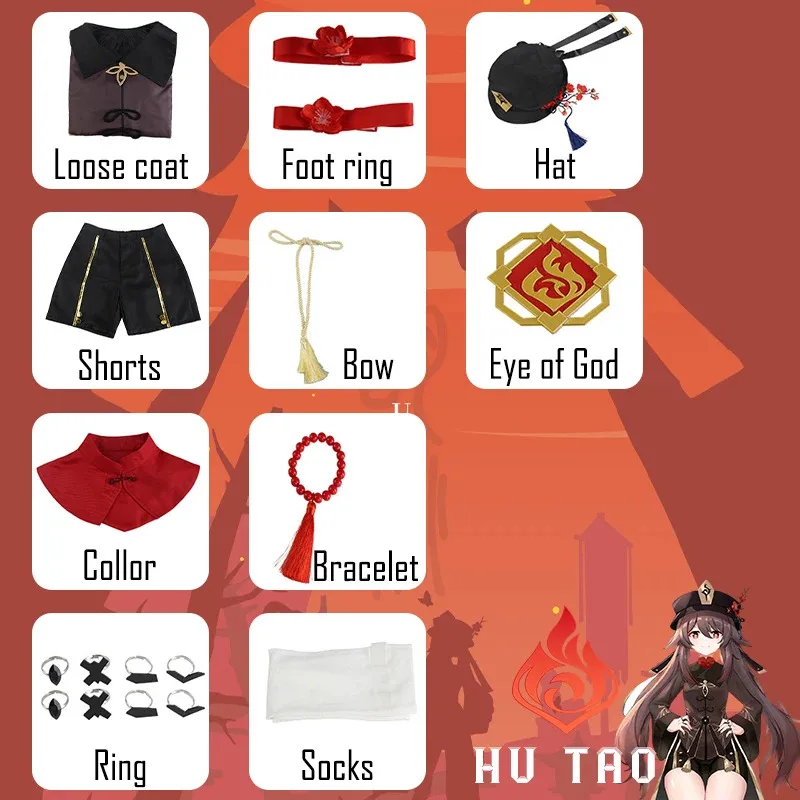 

2025 New Hutao Cosplay Genshin Costume Impact Uniform Chinese Style Halloween Costumes for Women Game Hu Tao ❤ ❤ $zz